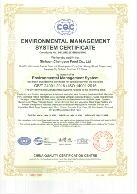 环境管理体系认证证书（英）